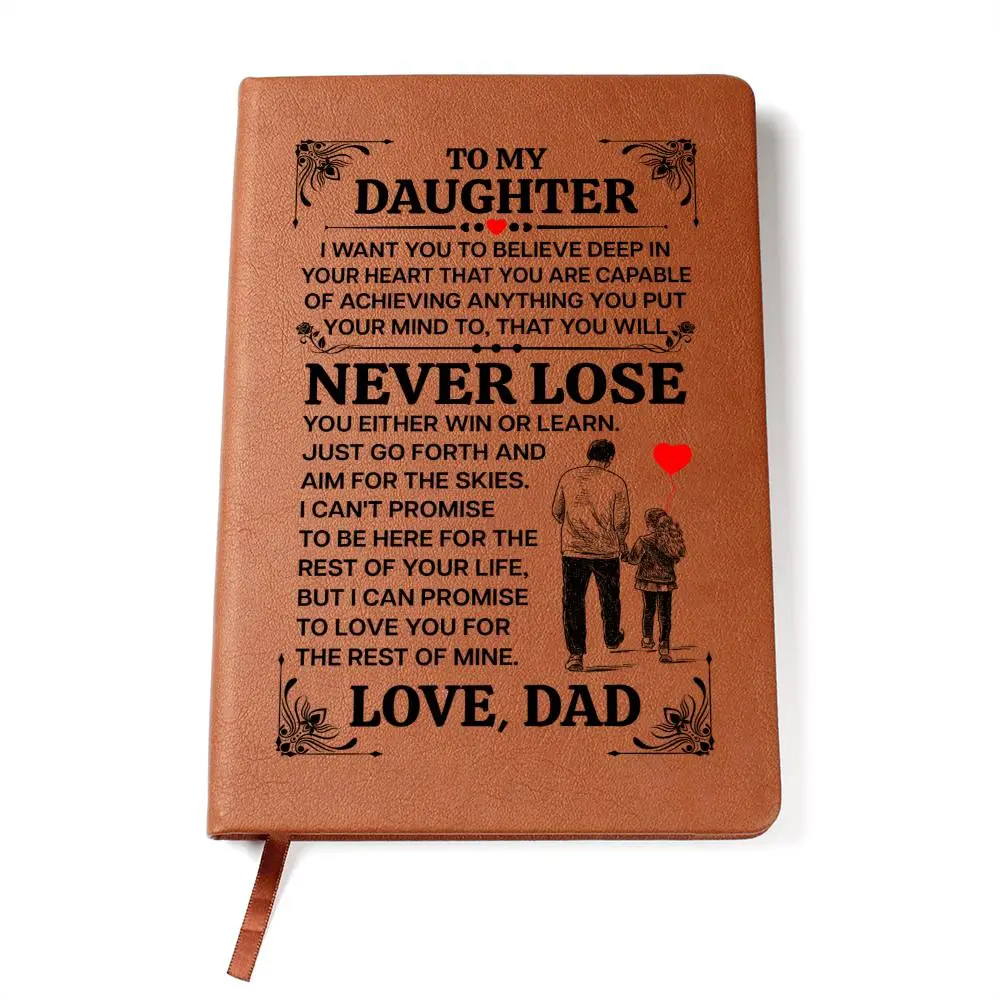 To My Daughter Sentimental Gift Faux Leather Journal - 200 Pages Office Stationery, Custom Print Goal Setting Notebook & Journaling Supplies, Vegan Leather