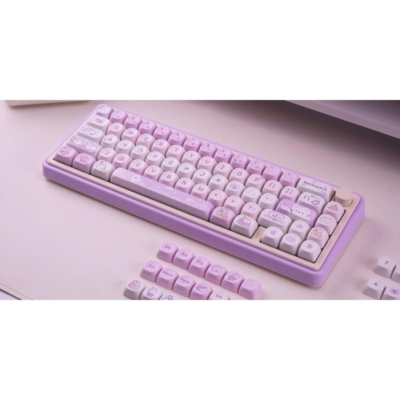 COOMICKEY PBT Keycaps MOA Profile 132 Keys Dye Sublimation Purple Cute Cat Customized Set for ANSI Cherry MX Switches Mechanical Keyboards with Keycap Puller