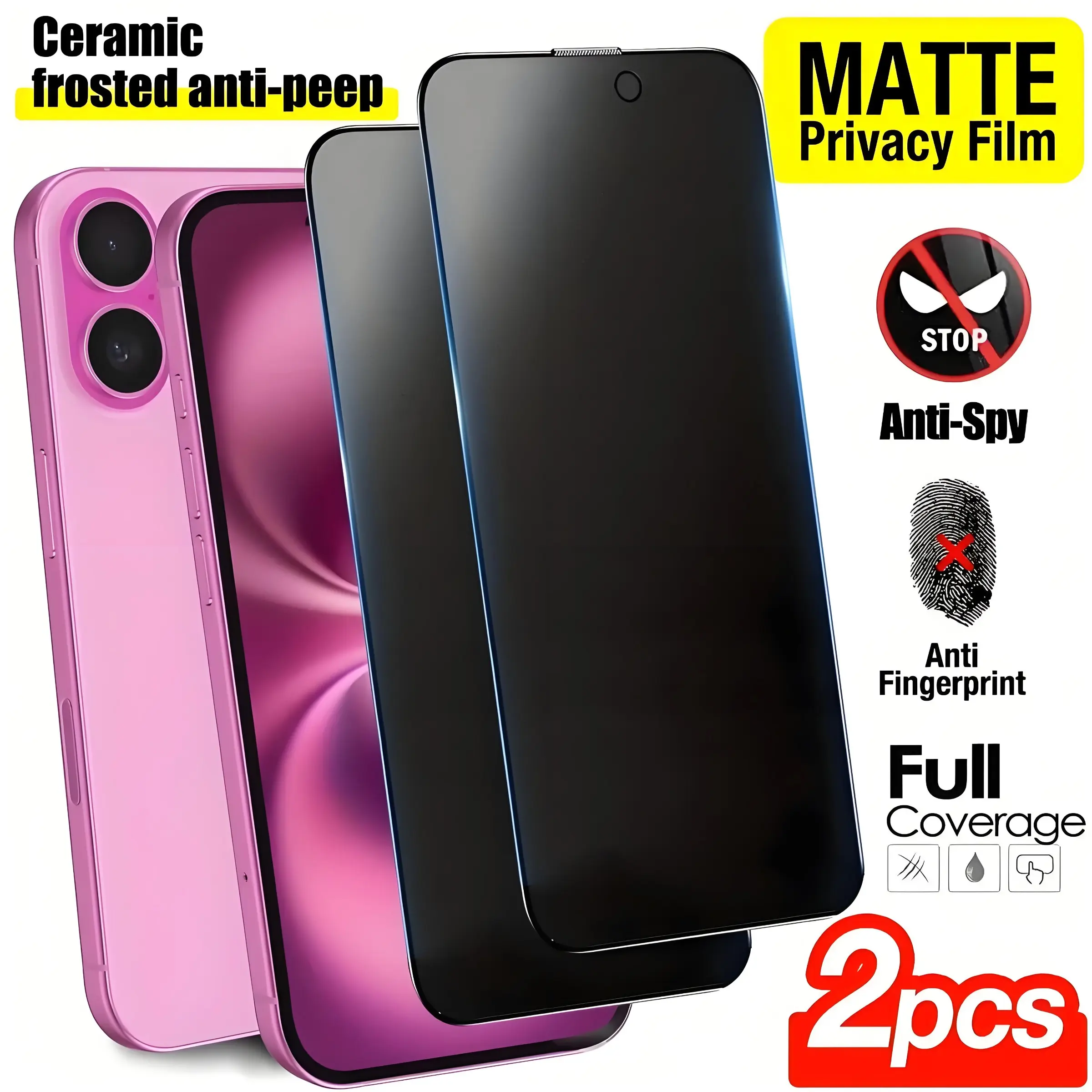 2-Pack Full Coverage Matte Privacy Screen Guard Protective Screen Protector with Anti-Spy, Edge Protection, Anti-Drop, Anti-Scratch, Easy Installation, Bubble-Free, Accessories, Compatible with iPhone 17 Pro Max/16 Pro Max/15 Pro Max/14/13/12 Series
