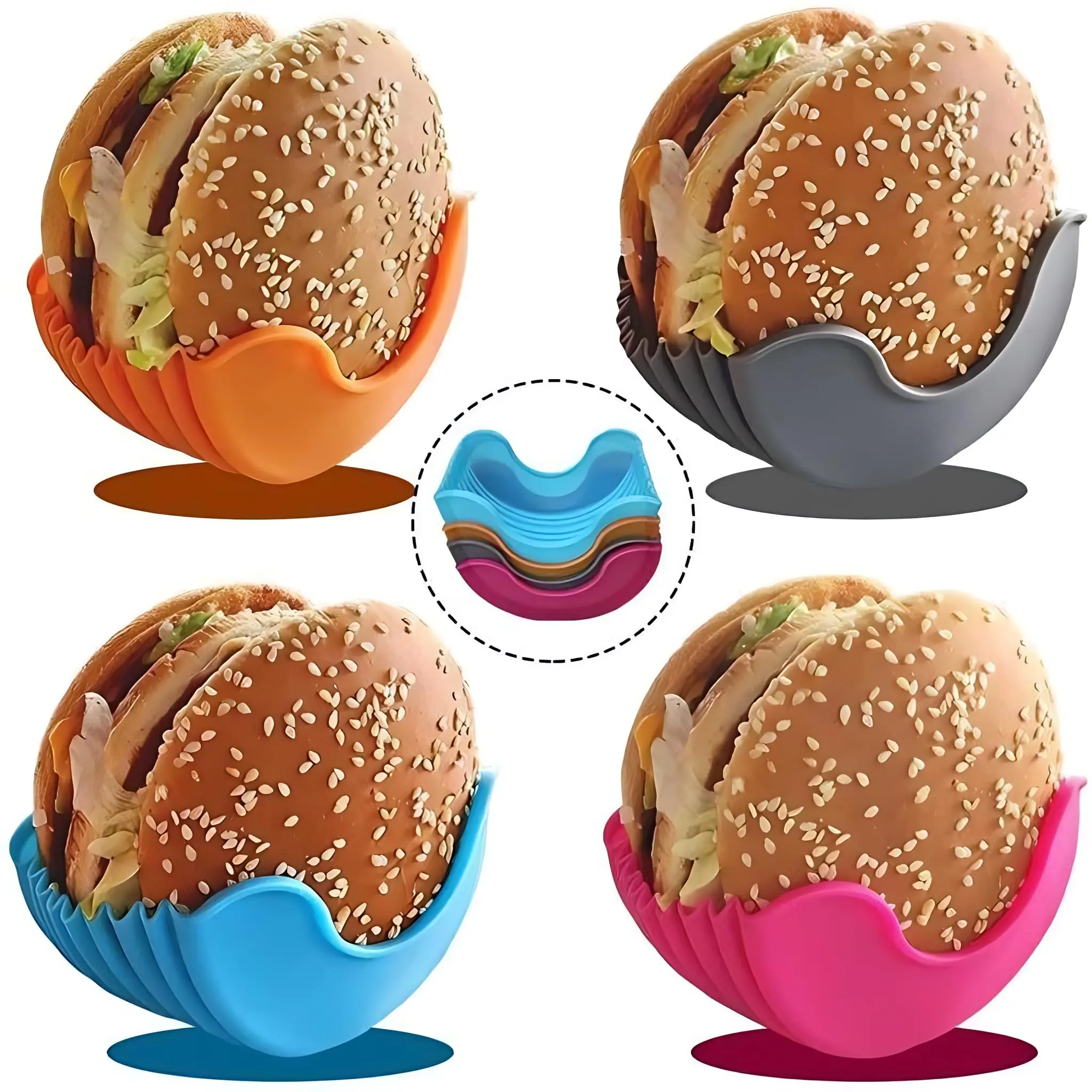 Silicone Hamburger Holder, Touch-Free Anti-Slip Design, Hygienic Retractable Burger Tray, Eco-Friendly & Ergonomic, Ideal for Kitchen & Dining Room
