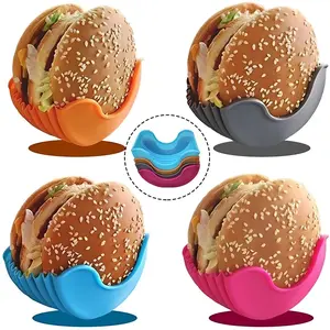 Silicone Hamburger Holder, Touch-Free Anti-Slip Design, Hygienic Retractable Burger Tray, Eco-Friendly & Ergonomic, Ideal for Kitchen & Dining Room