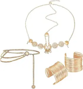 LaVenty Greek Goddess Costume Accessories Set for Women - Yellow Leaf Crown Headband, Earrings & Belt - Perfect for Cosplay & Party Supplies