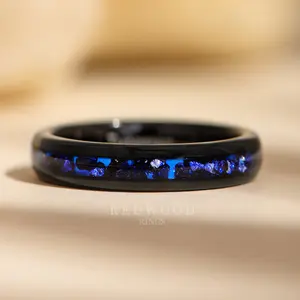 Black Tungsten Ring with Blue Lab-Created Sapphire Inlay - 4MM
