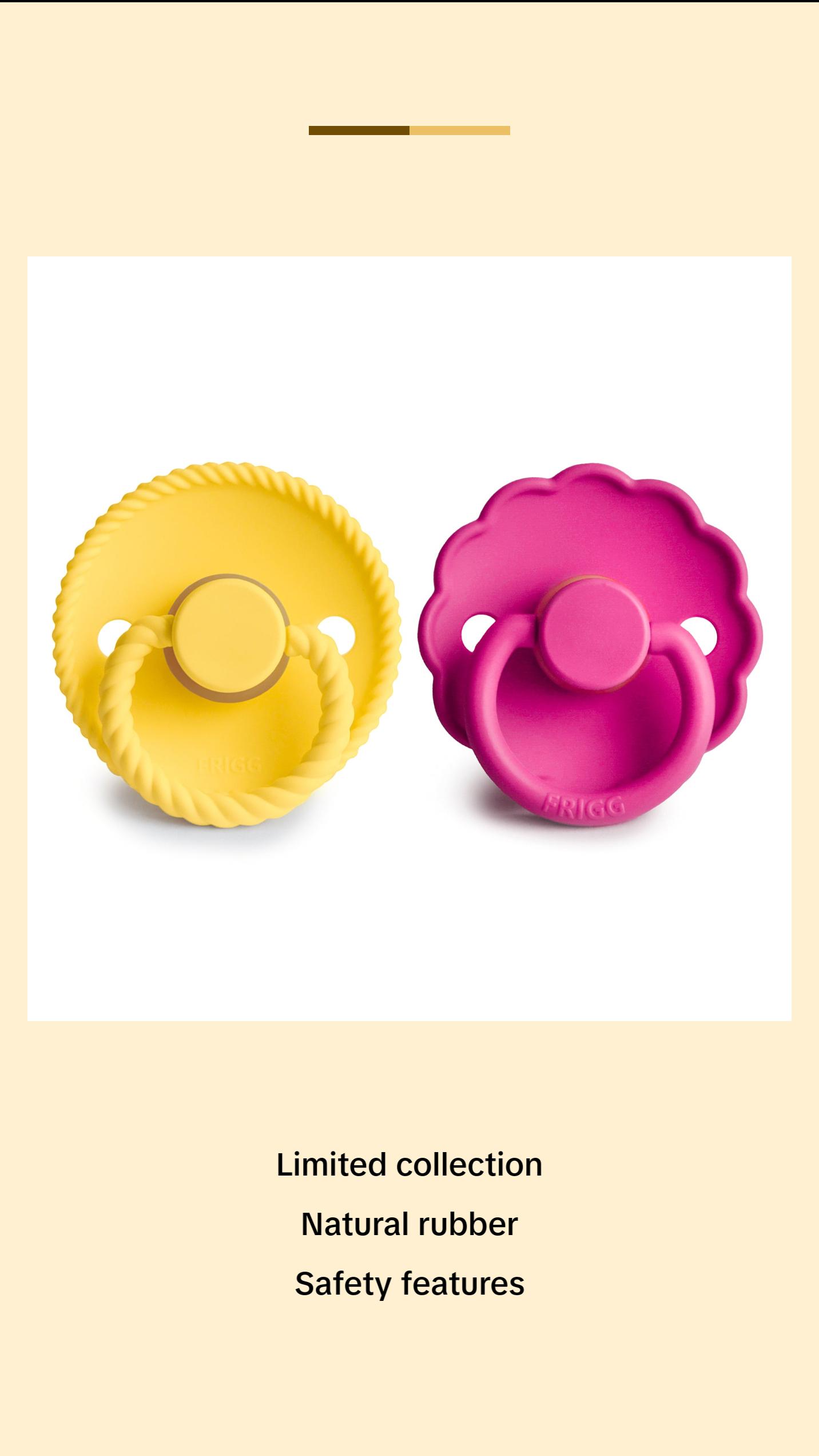 FRIGG Rope/Daisy Natural Rubber Pacifier (Sunflower/Fuchsia) 2-Pack (6-18 Months)