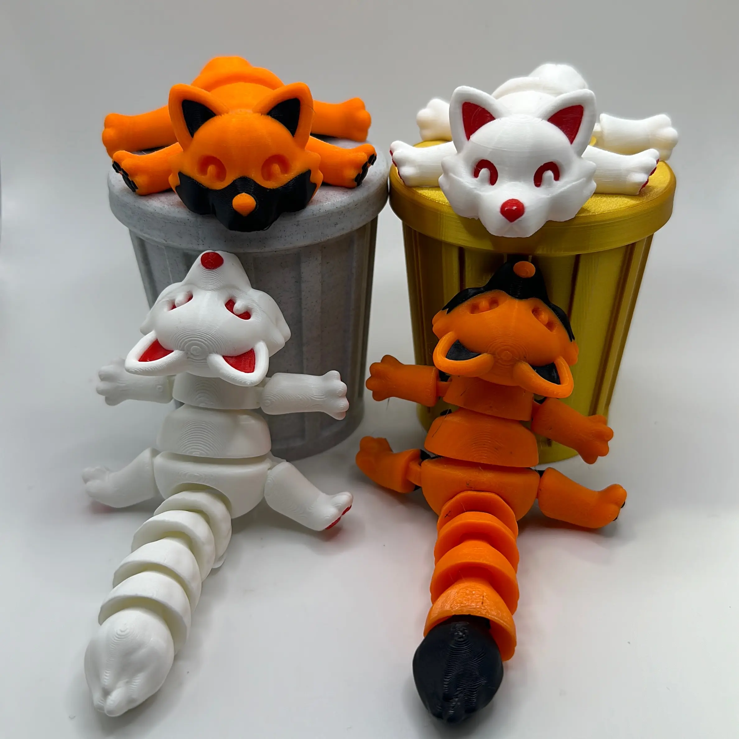 Articulated Fox Figurine 5.5” – 3D Printed, Cute Posable Fox with Optional Trash Can – Desk Toy, Gift or Home Decor