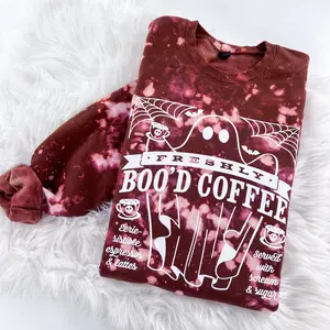 Freshly Boo'd Coffee Ghost Halloween Marbled Sweatshirt or Hoodie with sleeve print Comfy Womenswear Tops