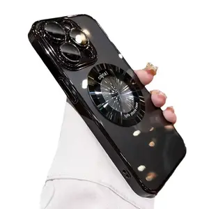 Magnetic Protective Phone case 13 14pro max Transparent Plating Magnifying Glass 15 16promax Phone TPU Soft Clear Case NEW