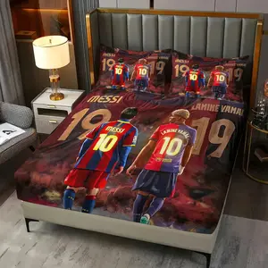 3-Piece Printed Football Player Bed Sheet Set,Messi And Yamal Move Forward Side By Side Patterned  Bedding Set, Breathable And Soft Microfiber Bedding, 1 Bed Sheet And 2 Pillowcases, No Padding, Suitable For Bedroom Decoration, Fan Gift