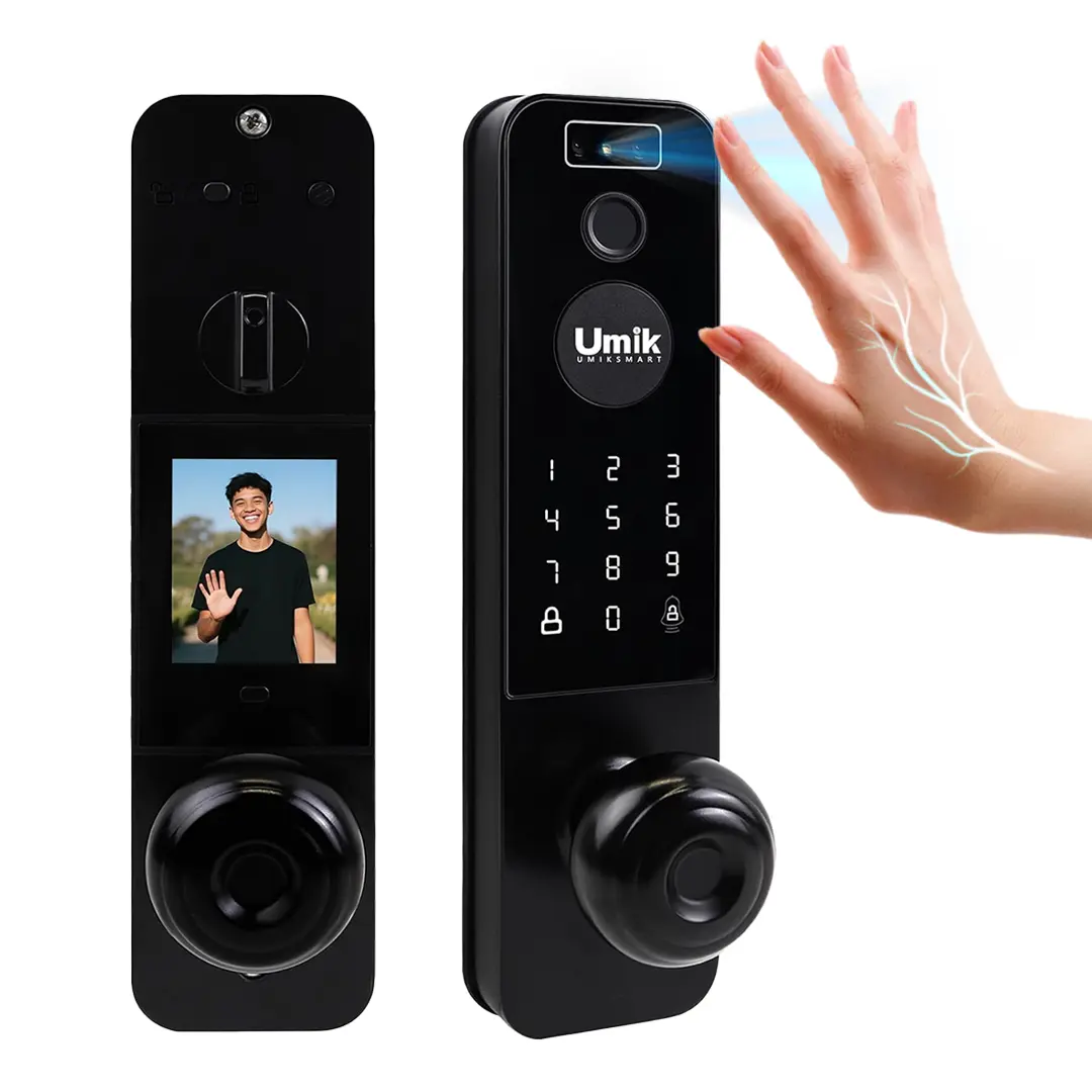 UMIKSMART Smart Door Lock Camera, 3D Face Recognition, WiFi Tuya App, Black