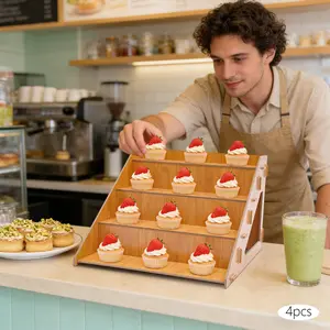 CNCEST 4-Piece Tiered Cake Stands with Elevated Edges, Wooden Dessert Display Stands  Countertop Organizer for Party, Bakery, Wedding & Retail