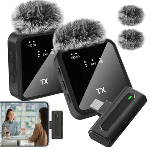 Wireless Lavalier Microphone for iPhone iPad TypeC Lapel Mics Plug-Play 2.4G Ultra-Low Delay Built-in Noise Reduction Chip Working Time for Video Recording Interview Podcast Vlog