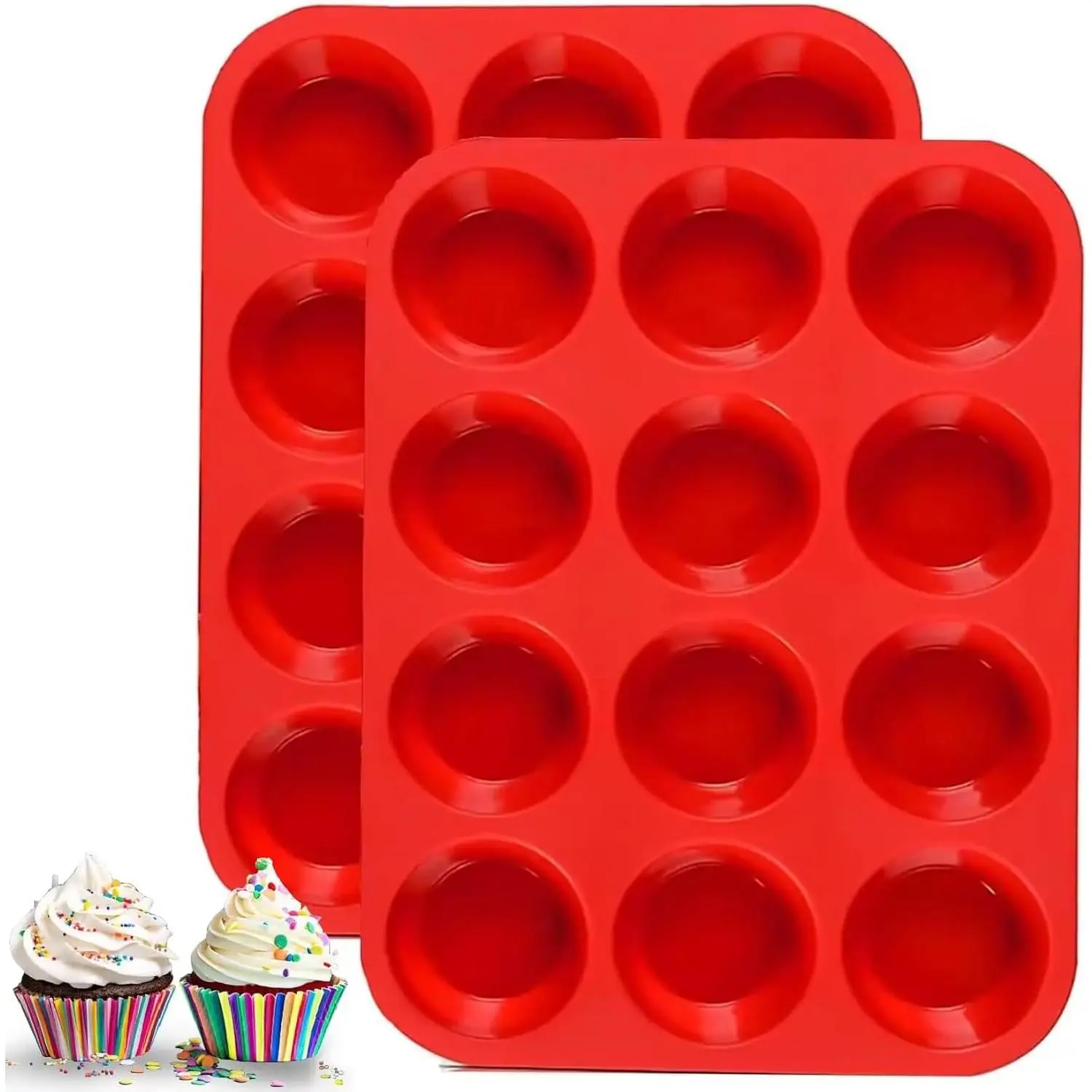 12 Cups  Muffin Pan, 2 Pack Non-Stick Cupcake Pans  Muffin Tray Baking Pan for Making Muffin Cakes, Cupcake, Bread, Tart, Egg Bites