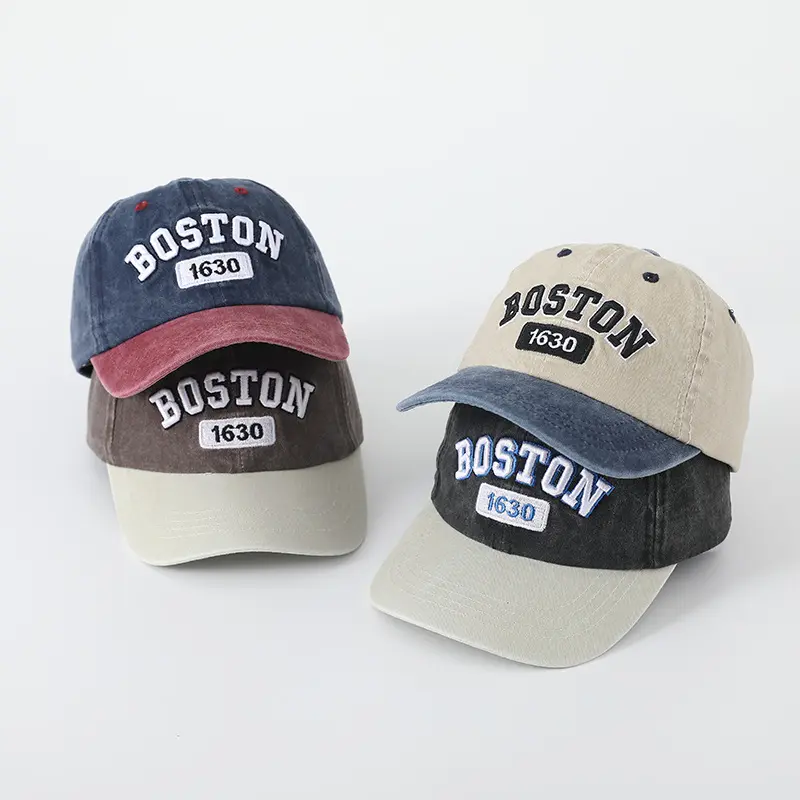Kids Adjustable Baseball Hat – BOSTON Vintage Patchwork Design, Outdoor Travel Sunscreen Hat, Perfect for Boys & Girls, Great for Spring & Autumn Play, Hiking, and Family Outings