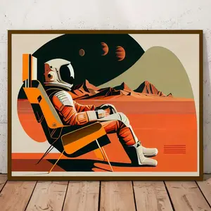 Mid Century Astronaut Wall Art Poster, Retro Space Canvas Print, Aesthetic Dopamine Decor for Bedroom, Office & Wall Decor for Men
