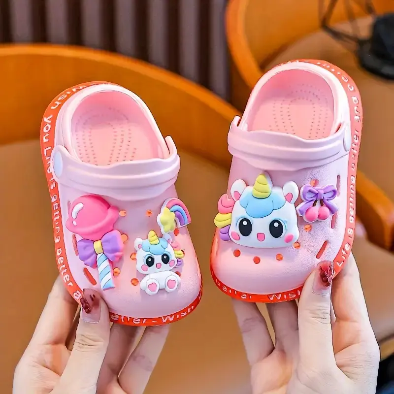 Girls' Cute Cartoon Beach Sandals, Lightweight EVA Slip-On Summer Shoes with Ventilation Holes, Synthetic No-More-Clogs Footwear for Pool & Vacation