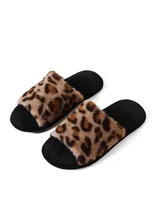 European Style Leopard Print Plush Fur Slip-Ons, Cozy Indoor Slippers, Warm Anti-Slip Soft Sole, Perfect for Home and Dormitory