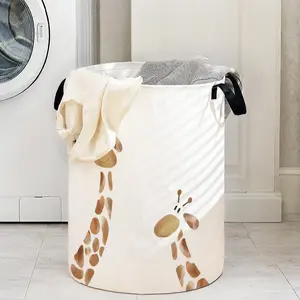 Cartoon Giraffe Print Laundry Basket with Handle, Collapsible Hamper, Durable Foldable Clothes Storage Bin, Large Capacity Toy Organizer for Home Use, Convenient Handles, Folding Feature