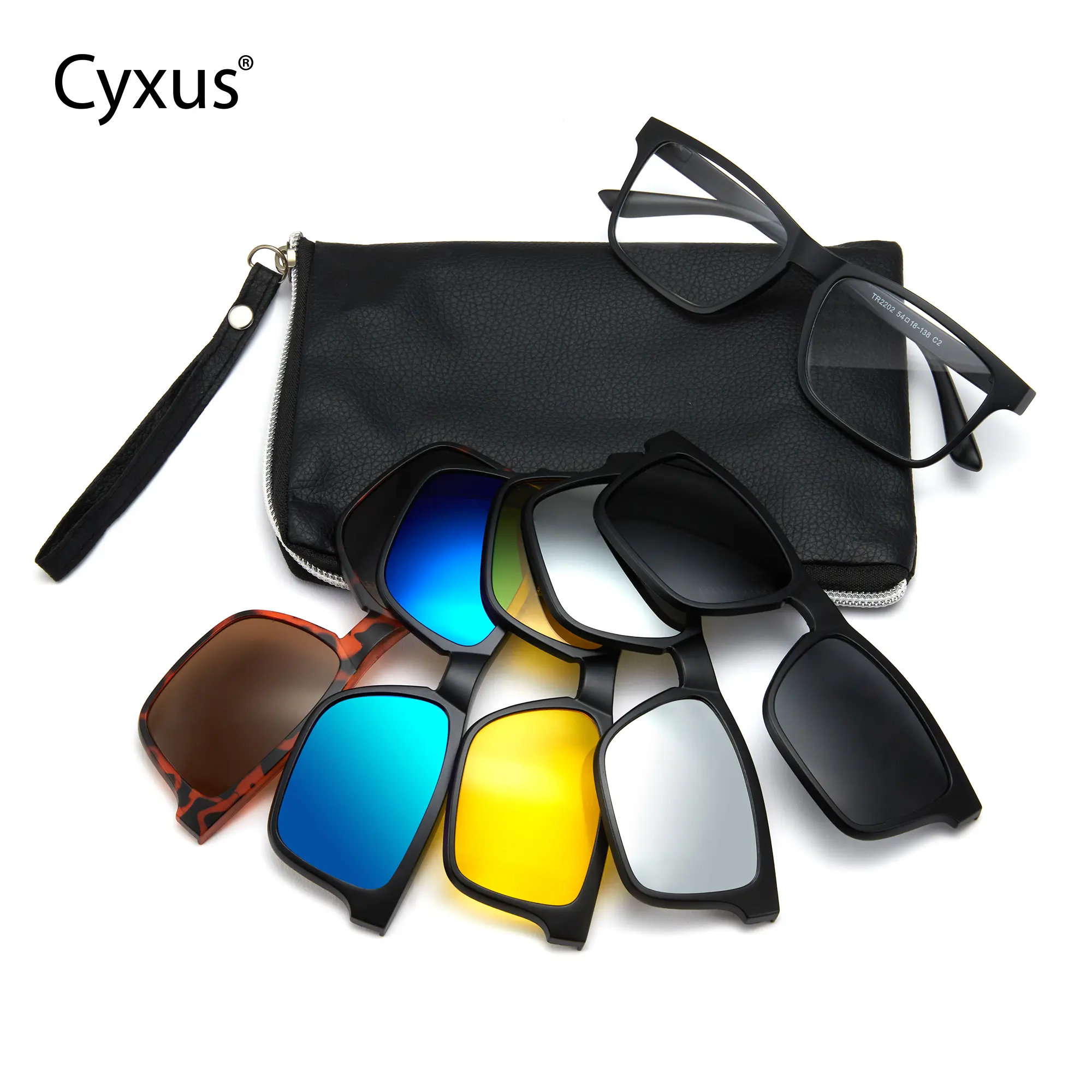 Cyxus Unisex 5-in-1 Stylish Sunglasses Set, Rectangular TR90 Frame with Magnetic Clip-on Polarised Lenses for Day & Night Use, Rectangular Polarized, Set Of 5, Pc, Full Rim, Night Drive, Enhances Color Contrast, Driving, Stylish Glasses