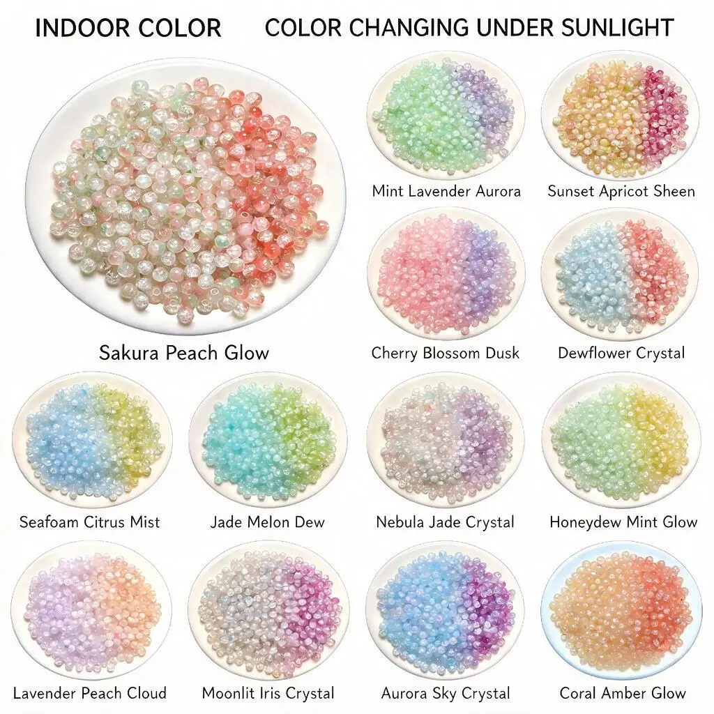 8mm Colorful UV Color Changing Glass Beads Kit, Sun Reactive Aurora Iridescent Beads, Beginner-Friendly DIY Beading Crafting Supplies, 500 Pieces 10 Assorted Pastel Color Packs, Elastic Cord, Beading Needle, Gift for Teen Girls
