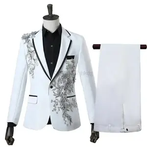 Elegant decal men's suit slim fit formal tailcoat suit with open front pants and bow, suitable for weddings, dances, men's long sleeves