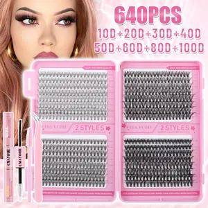 640 Clusters Fluffy Individual Lashes, Mix 10D-100D Style False Eyelashes, Natural Daily Wear & Party Dramatic Look, 10-16mm Mixed Lengths, Salon Quality, Beginner-Friendly, Perfect for Everyday & Christmas Occasions, Cosmetic 🎄✨