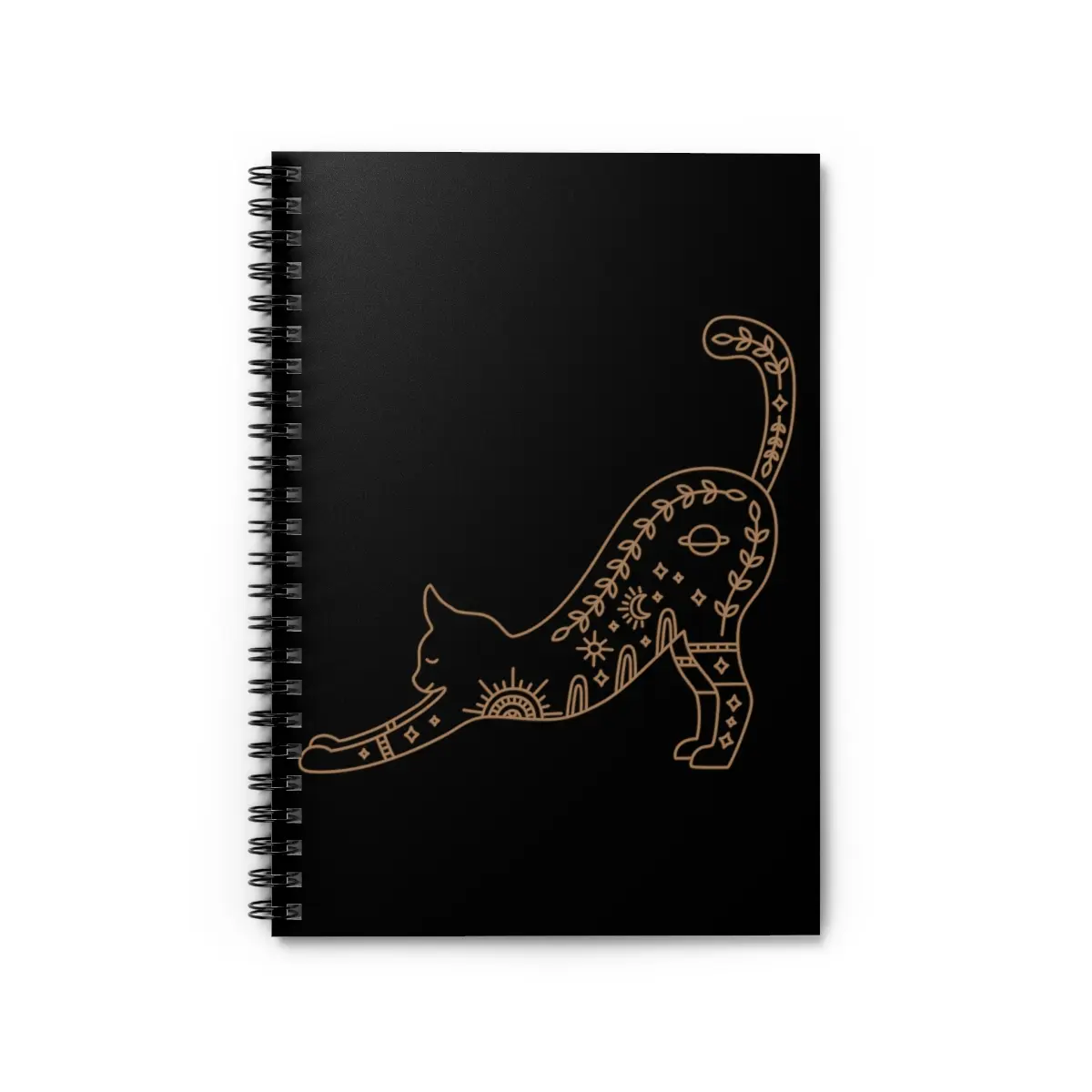 Cat Gold Spiral Notebook - 118 Ruled Line Pages, Printed Cover, Spiral Binding, Suitable for Poems, 118 Pages, 59 Sheets