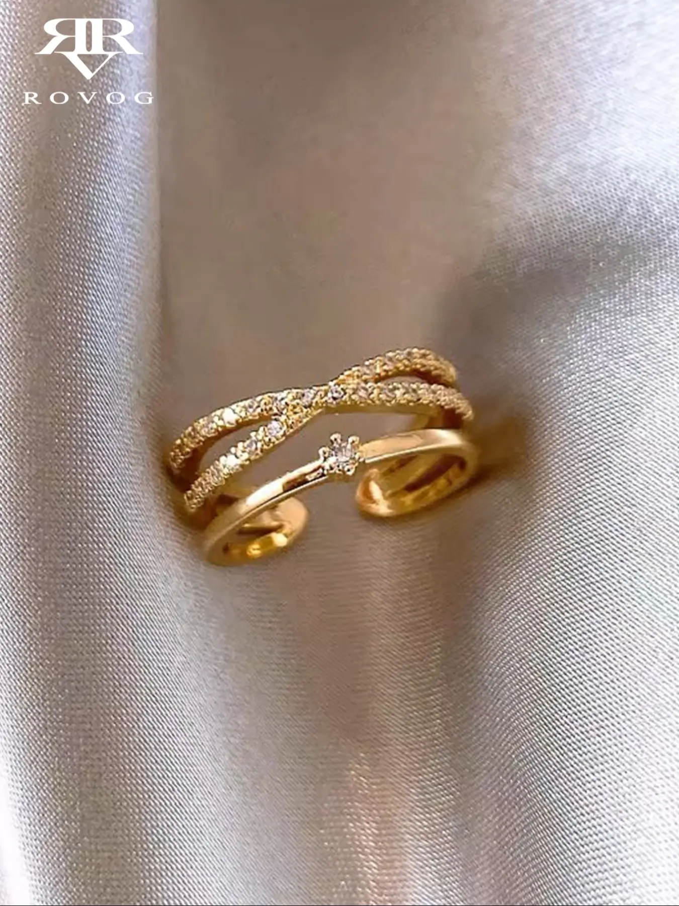 Women's Elegant Copper Micro-Pave Zircon Ring, Fashionable Party Jewelry, High-End Evening Wear, Single Open Design, All Seasons
