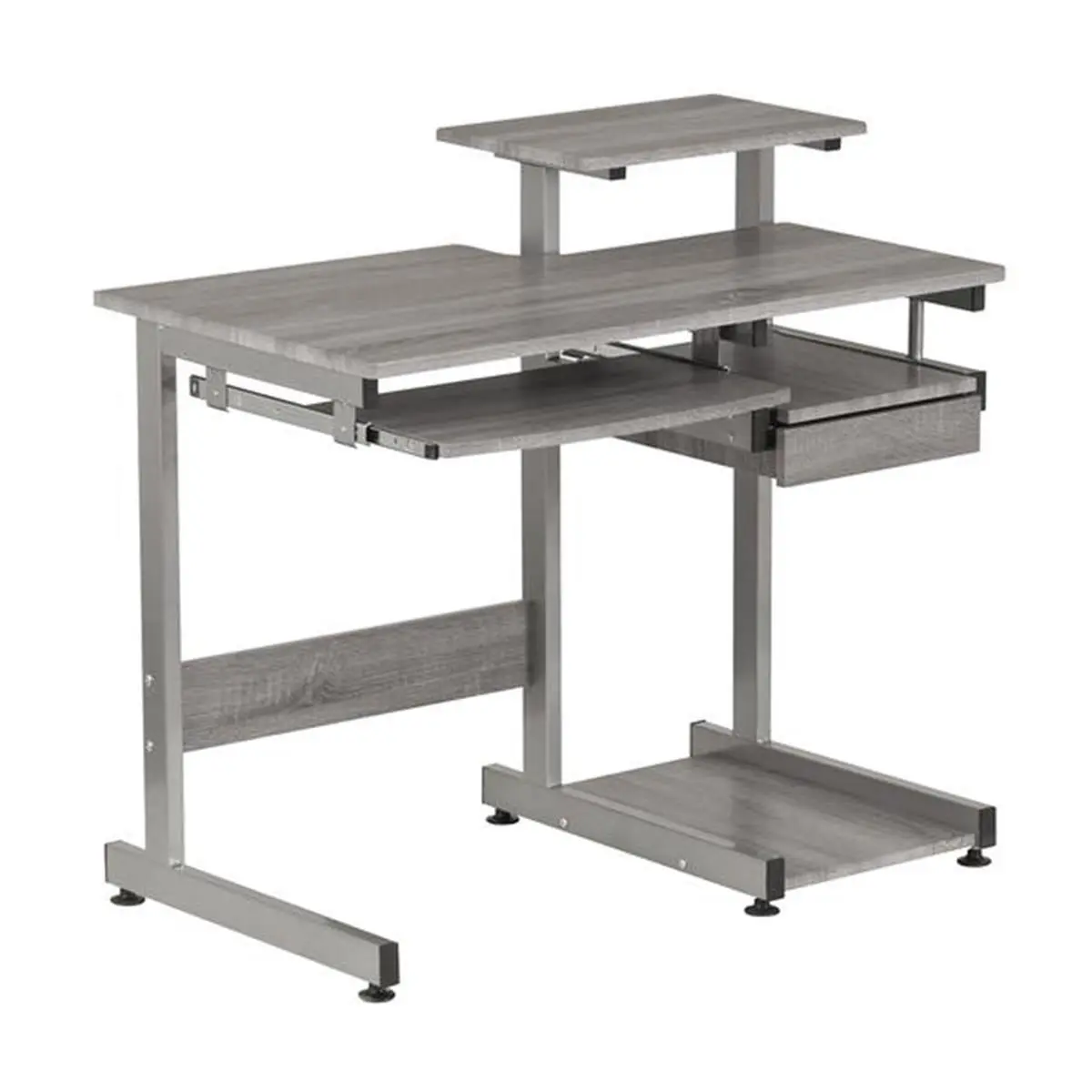 212 MAIN Heavy-Duty Complete Computer Workstation Desk with MDF Panels, PVC Laminate, Slide Tracks, Steel Legs, Gray - 35.25x37.75x22 in
