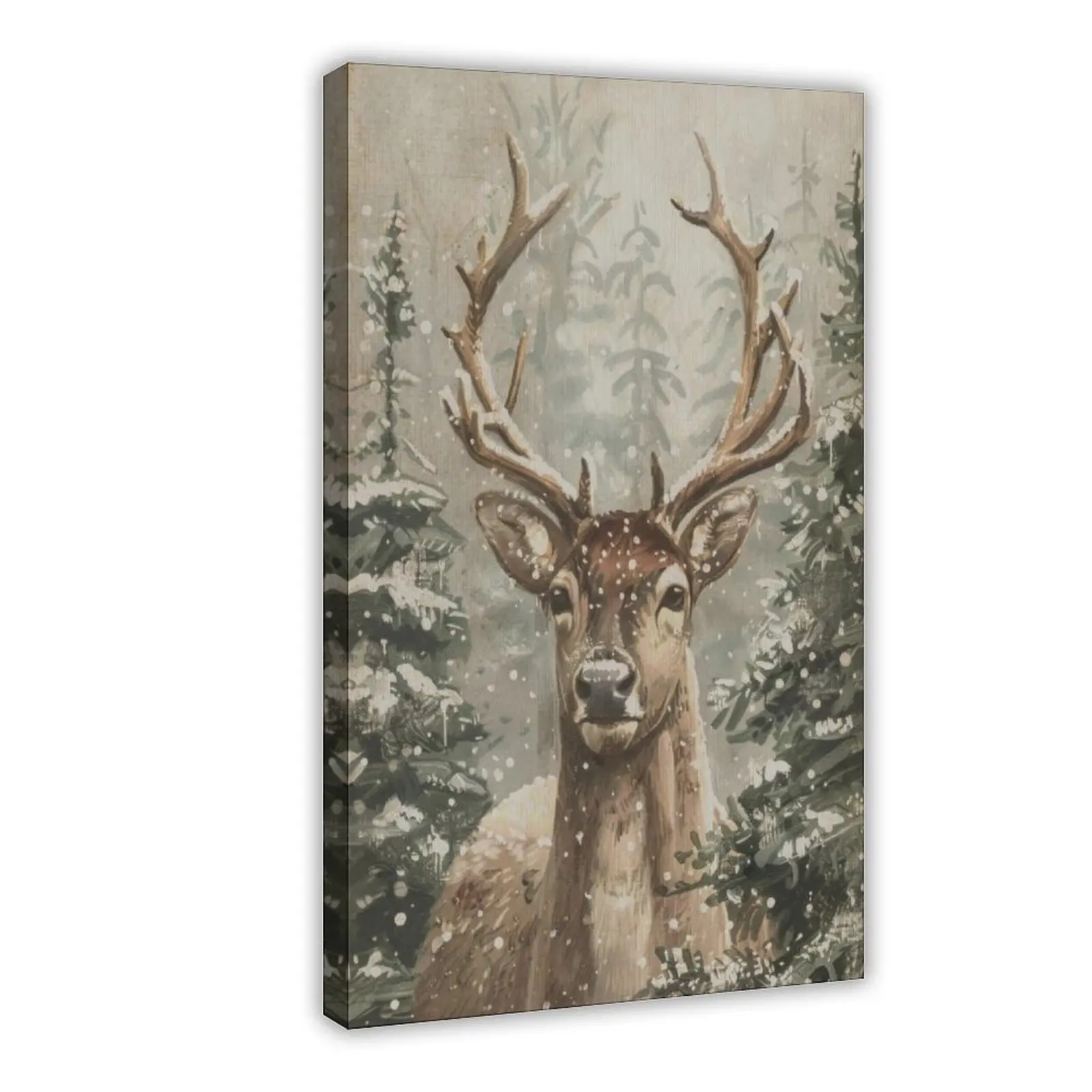 Retro Aesthetic Christmas Reindeer Unframed Art Print - Artistic Room Decoration Painting, Dark Academia Cottage Home Decor, Customizable Winter Wall Poster, Christmas Gift, Multi-Size