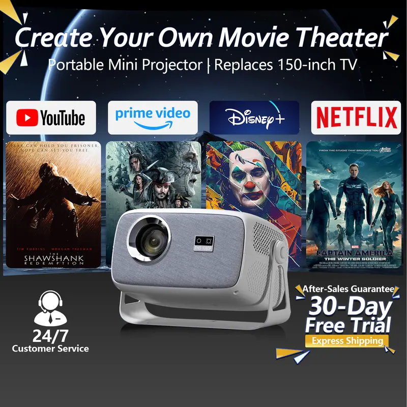 [Special Sale] X4 Mini Portable FullHD Smart Projector - Auto Focus, Wi-Fi, Bluetooth, Android OS, Built-in Speakers & App Store, Projector for Bedroom, Tabletop Home Theater (Ideal for Movie Nights, Gift) by Sohochic