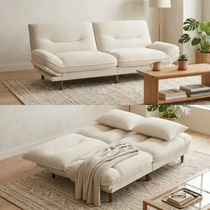 Adjustable Backrest Armrest Convertible Futon Sofa Bed, 2 Seater Twin Sleeper Loveseat Couch, Comfy Foldable Furniture for Living Room Bedroom Small Space Guest Room