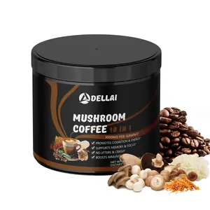 Adellai Organic Mushroom Coffee Blend Powder – 10 Mushroom Lion’s Mane, Cordyceps, Chaga, Shiitake, Agaricus Blazei, MCT Oil, Collagen & Ashwagandha, KETO, L-Theanine for Energy, Brain & Immune Support 180G Beverage Taffy Collagen