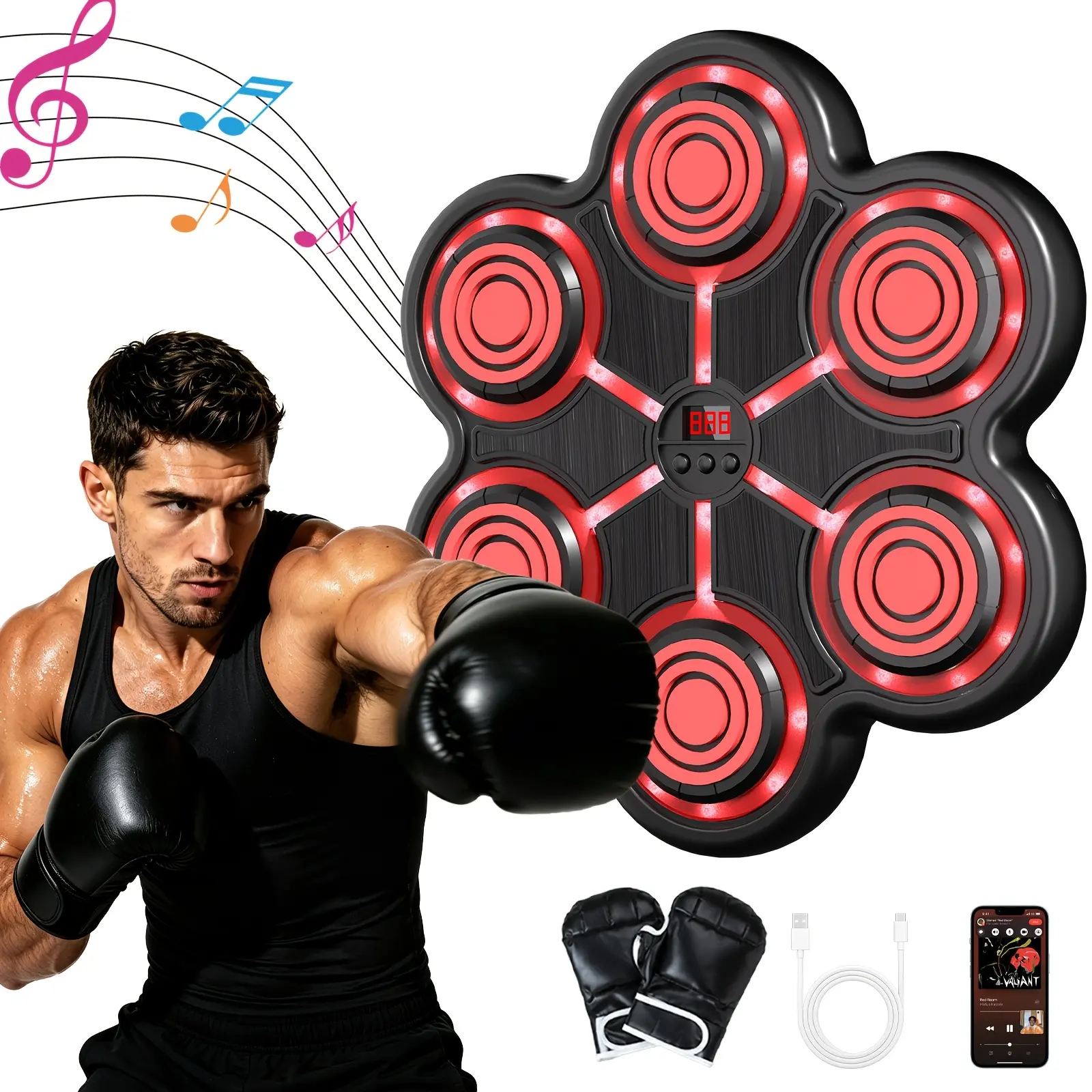 WEEKEND COME  Musical Boxing Machine Interactive Punching Trainer with Boxing Gloves for Adults Large Wall Mounted Electronic Boxing Target Featuring 9 Modes
