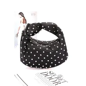 Studded Top Knotted Handle Soft Clutch