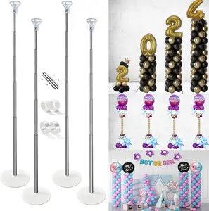 Balloon Column Stand Kit Set of 4, 7ft Balloon Arch Kit with 2 Ballon Strip, Telescopic Pillar Balloon Stand, Birthday, Graduation, Halloween Decorations