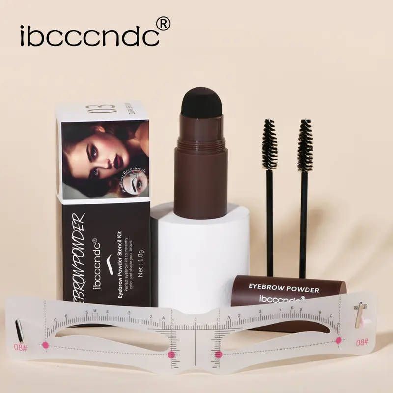 Waterproof Eyebrow Stamp Powder Kit, Eyebrow Powder Set, Eyebrow Powder Stick Kit with Brush and Stamp Stencil Shapes, Sweat-Proof & Long-Lasting Eyebrow Tint Set, Instant Color for Beginners, Waterproof Eyebrow Makeup