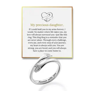 To My Daughter Hug Hope Rings I Love You Forever Motivational Stainless Steel Spiral Wrap Twist Open Adjustable Healing Ring Inspirational Gift Jewelry for Women