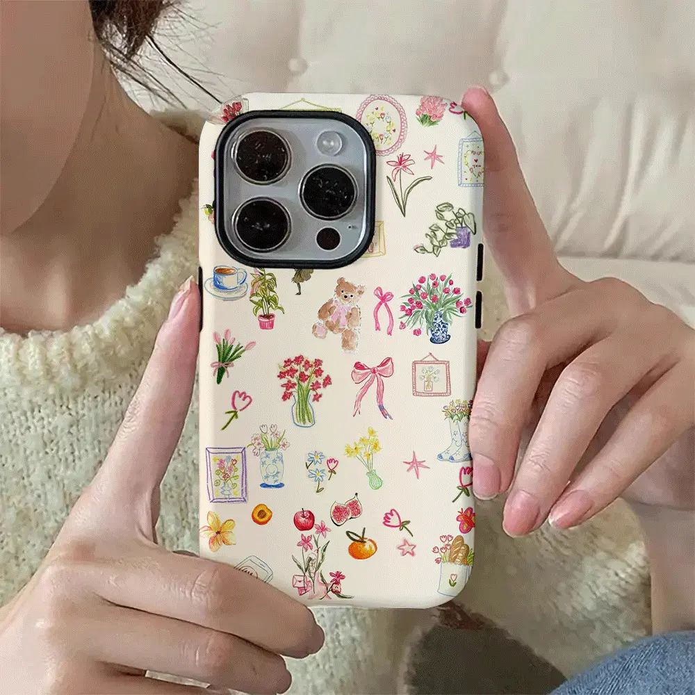 Retro-style cute printed phone case, sturdy and durable 2-in-1 case, compatible with iPhone 17/16/15/14/13/12/11 Pro Max/Plus/Pro, Galaxy S25/S24/S23 Ultra. Durable, stylish protection, drop-proof phone case, the perfect birthday gift for a friend.