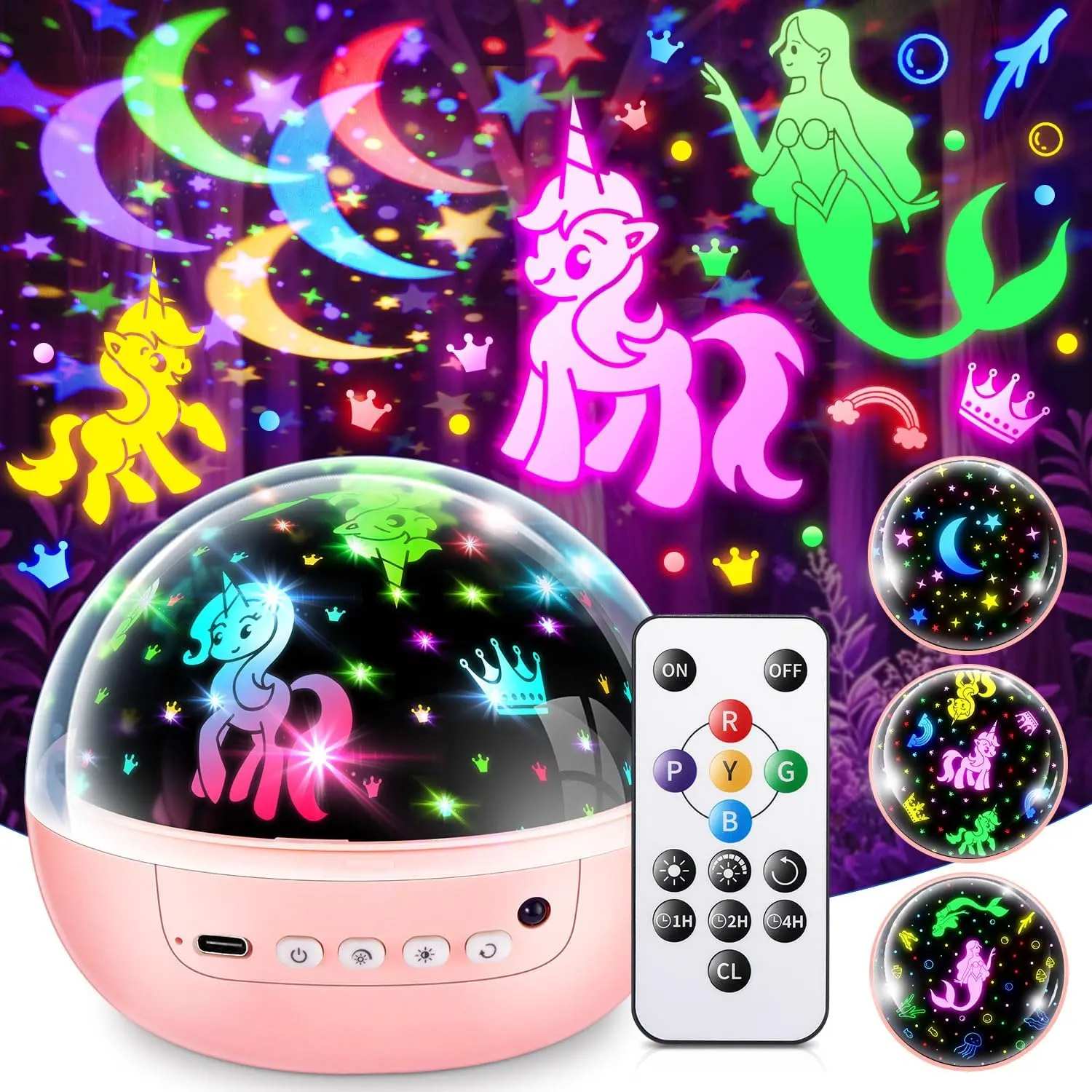 L-PNC003  Girl Toys Age 1-10 Years Old, 【3 Film & 93 Colors】 Princess Toys Mermaid Toys Unicorn Toys for Girls Age 4-6 Night Light for Kids Projector, Remote Control Little Girls Toys, Girl Gifts Toys for 3-8