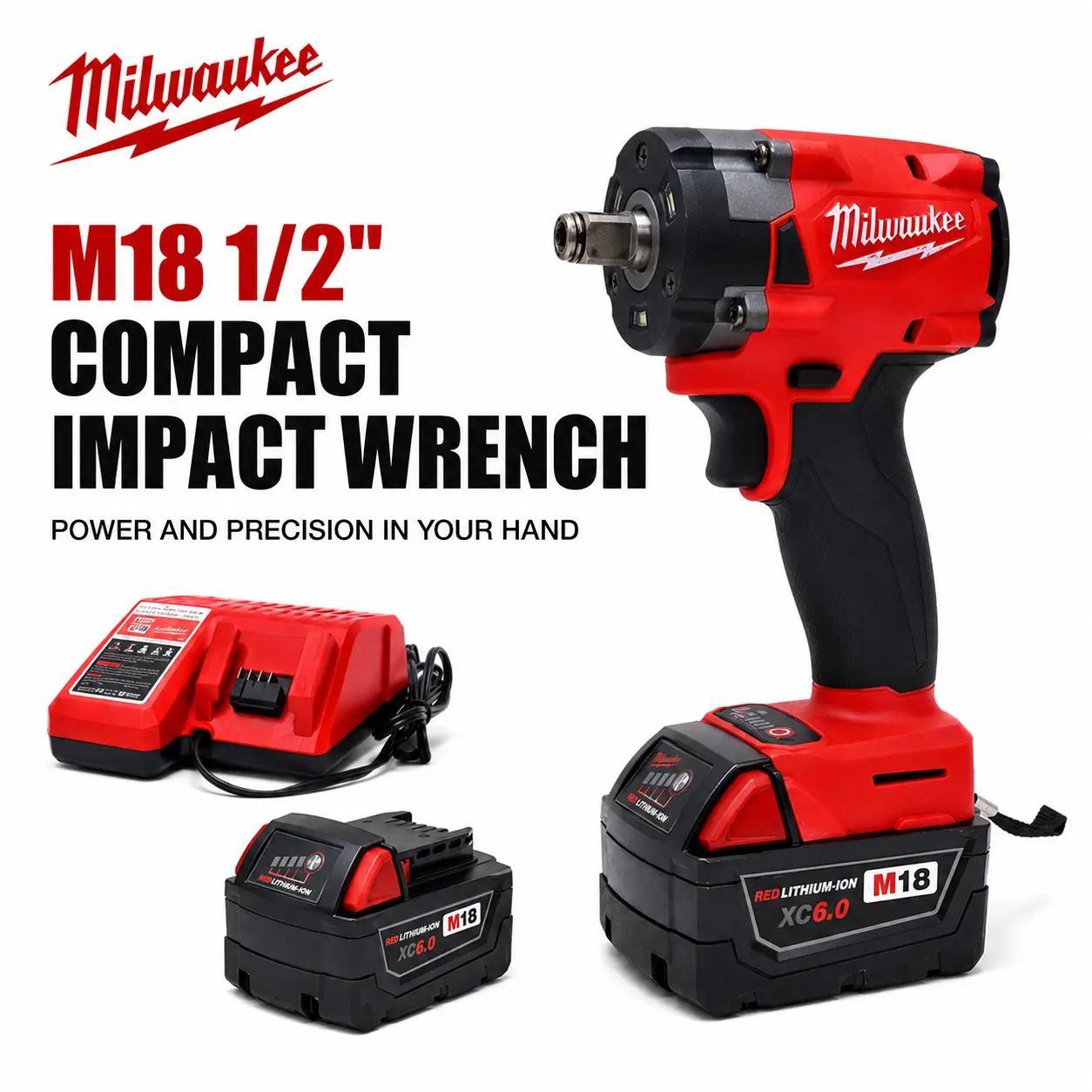 Milwaukee M18 18V 1/2" Brushless FIW212 Cordless High Torque Impact Wrench - 300N.m Heavy Duty Power Tool, 1/2 Drive, Variable Speed Controller, Glass Breaker, Brake Bleeder Hose, for Construction Workers, Garage Use (With Box), Power Tools