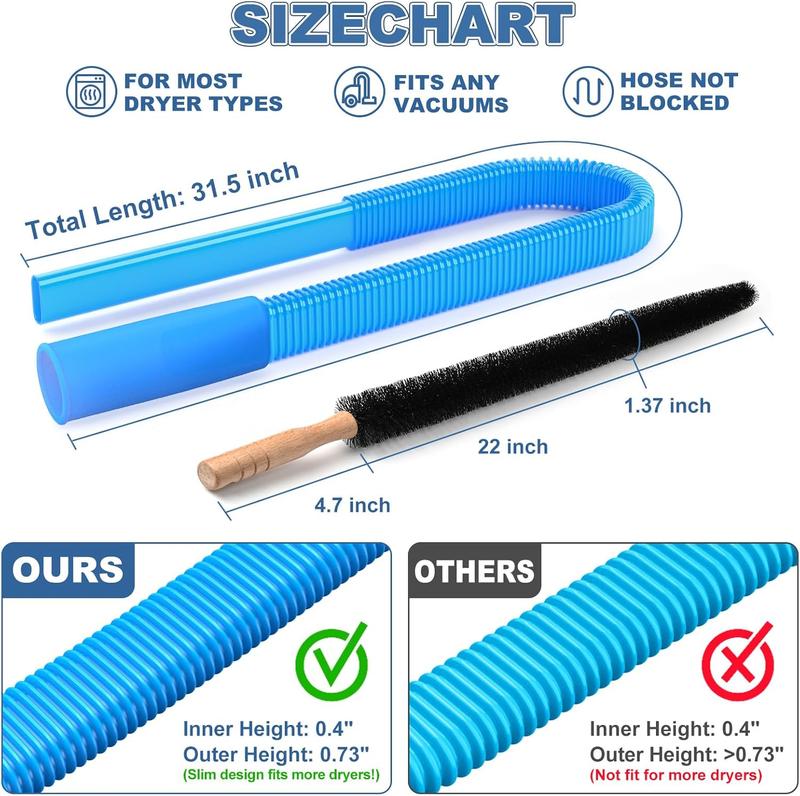 2 Pieces Dryer Vent Cleaner Kit Compatible with All Vacuum Cleaner, Dryer Lint Brush and Vacuum Hose Attachment with Stretch Universal Connector, Quickly Lint Remover
