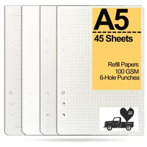 A5 Refill Paper, Office Stationery Supplies, 6-Hole Loose Leaf Refillable Inner Pages Notepad Journal Binder Notebook Planner Diary Personal Organiser Budget Planner, Each Pack 45 Sheets, 90 Pages, Gift for Valentine's Day