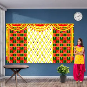 LoveNspire Traditional Marigold Indoor Backdrop Banner, 5x8 Ft Colorfast Polyester Wall Hanging Backdrop - Indian Pooja, Wedding Event Supplies with Sacred Geometric Festive Charm, Indoor Backdrops