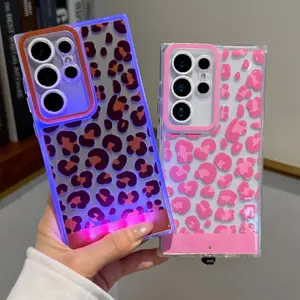 Luxury Leopard Print LED Protective Phone Case, Cover, Voice Control Lighting Design, Compatible with Galaxy A35/a36/55/56 & S26/s25/s24 Ultra