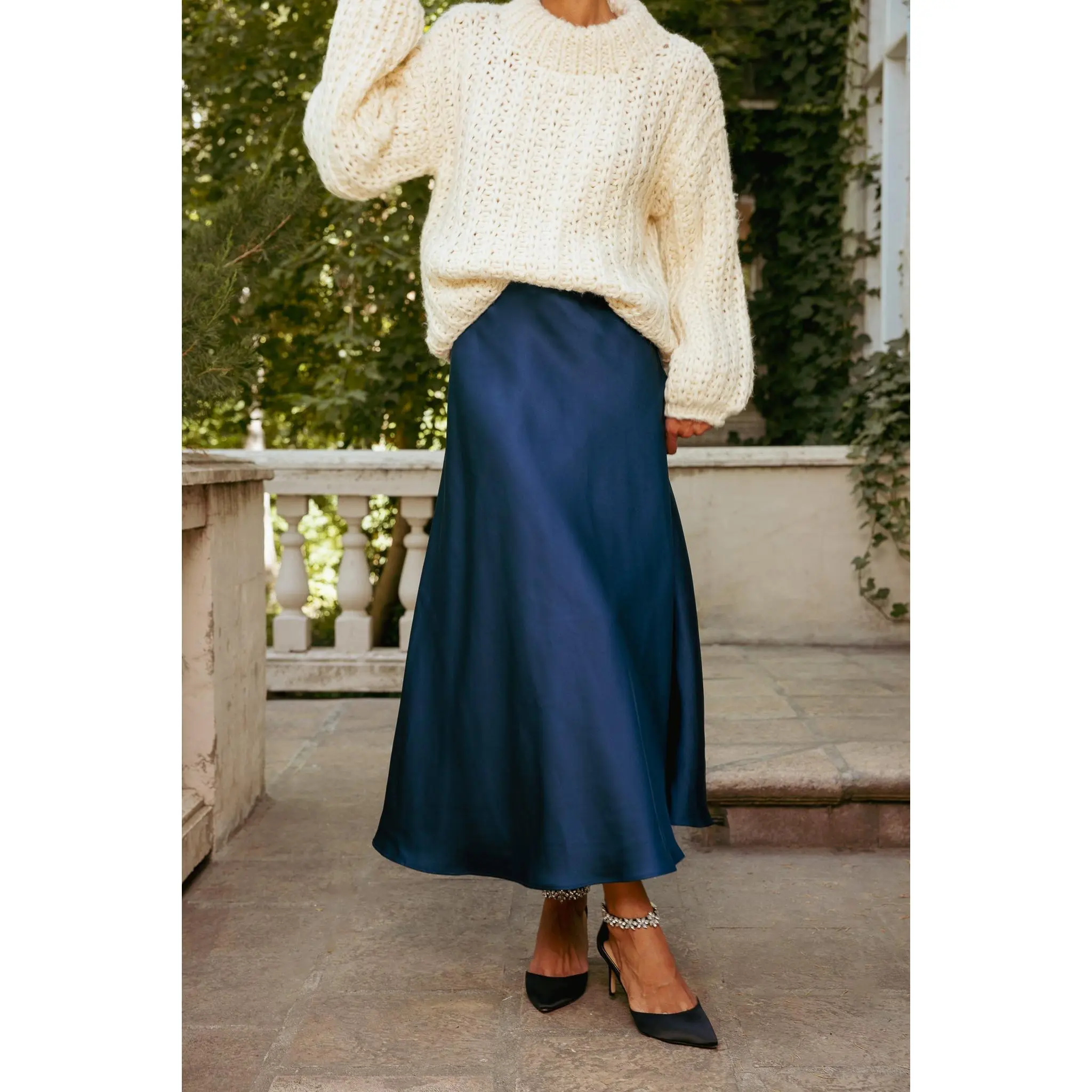 Tiff Skirt in Navy Satin