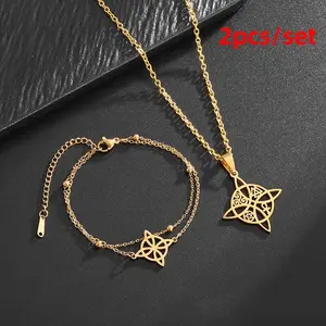 Set Of 2 Witch Knot Celtic Knot Pendants Stainless Steel Set Talisman Triskelion Ankh Pentagon Men Women Birthday
