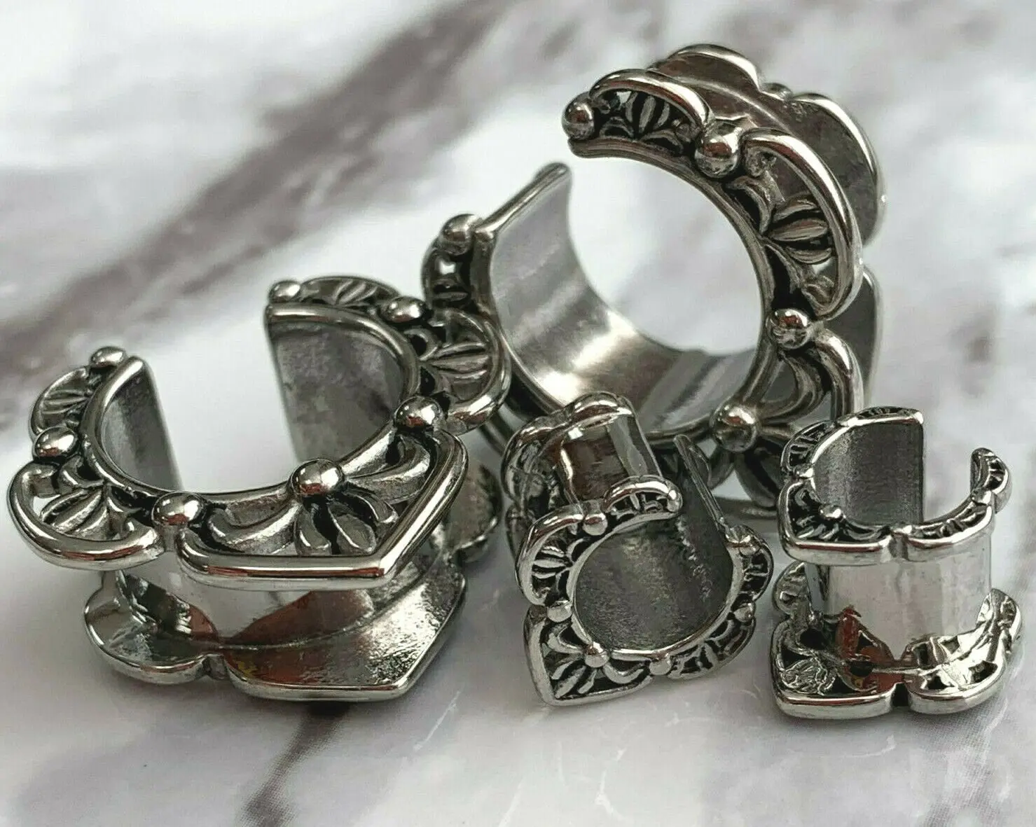 PAIR of Fretwork Ear Spreaders made with 316L ASTM F-138 Surgical Steel Tunnels/Plugs - Gauges 0g (8mm) thru 5/8" (16mm)
