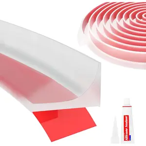 39" Collapsible Self-Adhesive Shower Threshold Water Dam Guard With Silicone Sealant, Shower Door Bottom Seal Splash Guard for Bathroom Kitchen Bathtub