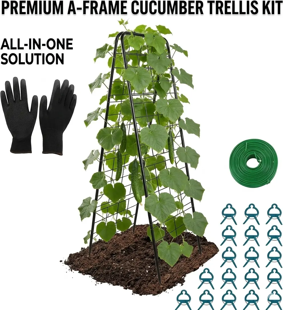 Heavy Duty Sturdy Cucumber Trellis for Raised Garden Bed, Rustproof Metal Garden Trellis for Climbing Plants Outdoor,  50.39"x16.93" A-Frame Vertical Arch Trellis for Vegetables, Cucumber, Pea, Black