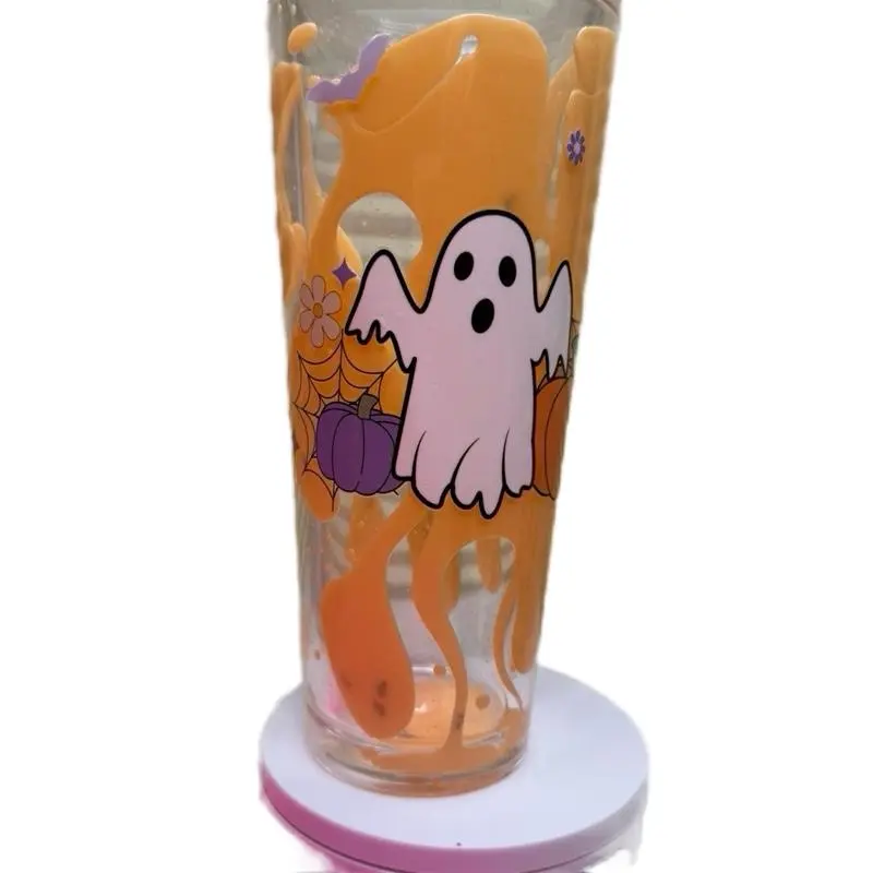 Lava Drip Tumbler 24oz Acrylic with Ghost UV DTF Decal Includes Straw Lid Unique Design Hand Wash Only Bottle Drinkware Cup